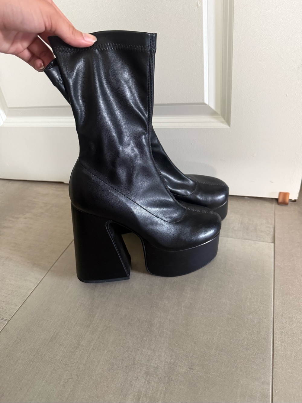 Women's Black LAMODA Platform Block Heel Sock Boots